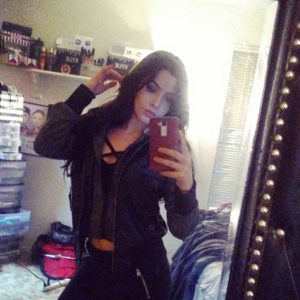 Grey and black leather  jacket